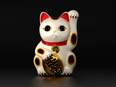 Lucky Cat Maneki Neko Low-poly 3D Model