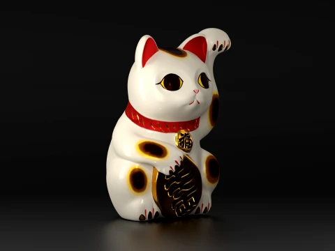 Lucky Cat Maneki Neko Low-poly 3D Model