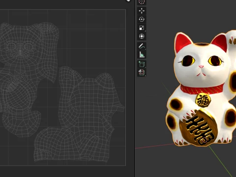 Lucky Cat Maneki Neko Low-poly 3D Model
