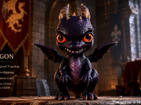 Cute Baby Dragon Stylized Fantasy Creature 3D Model