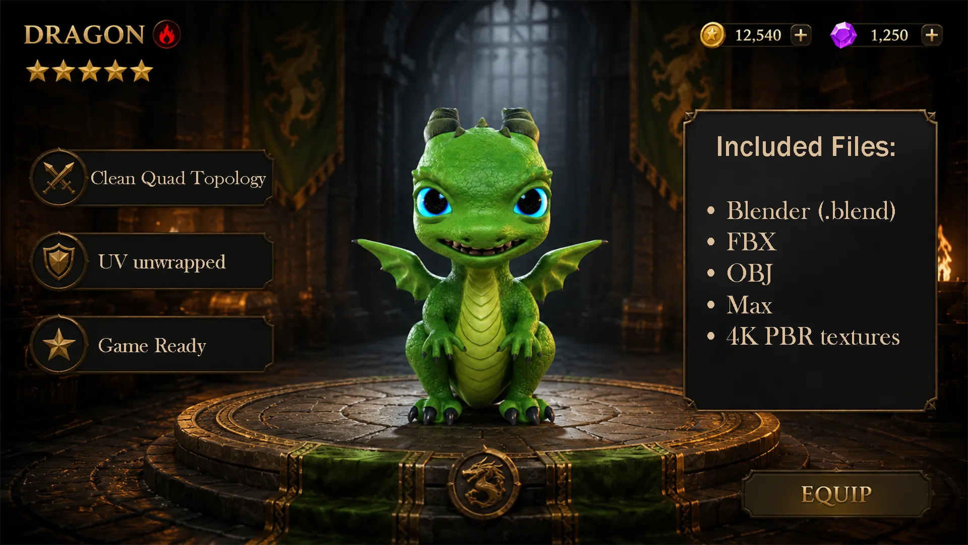 Cute Baby Green Dragon Low-poly 3D Model .c4d .max .obj .3ds .fbx .stl .blend