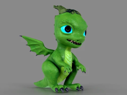 Cute Baby Green Dragon Low-poly 3D Model