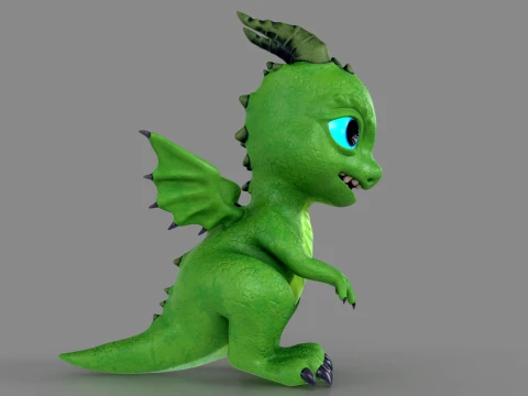 Cute Baby Green Dragon Low-poly 3D Model