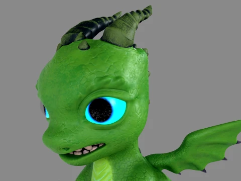 Cute Baby Green Dragon Low-poly 3D Model