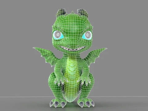 Cute Baby Green Dragon Low-poly 3D Model