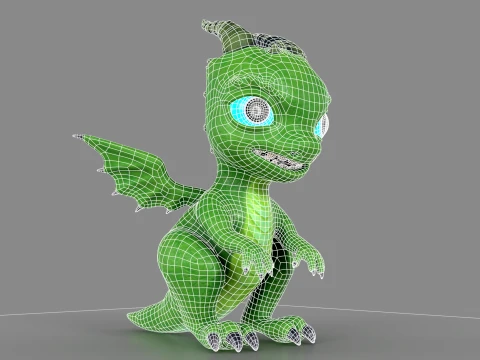 Cute Baby Green Dragon Low-poly 3D Model