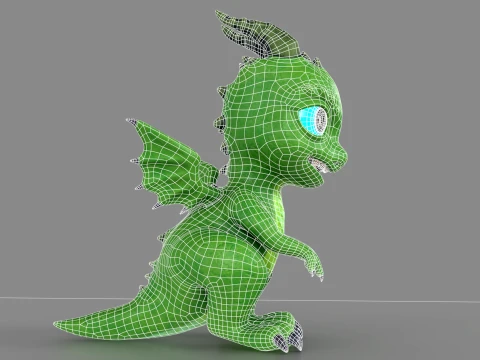 Cute Baby Green Dragon Low-poly 3D Model