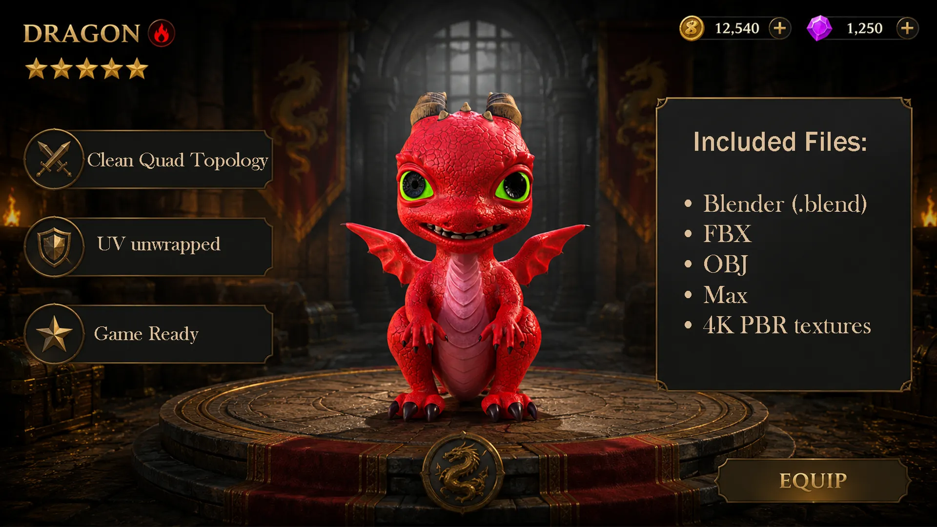 Cute Baby Red Dragon Stylized Fantasy Creature Low-poly 3D Model .c4d .max .obj .3ds .fbx .stl .blend 