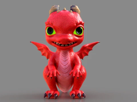Cute Baby Red Dragon Stylized Fantasy Creature Low-poly 3D Model