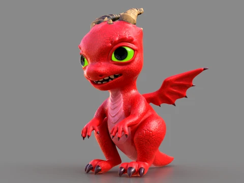 Cute Baby Red Dragon Stylized Fantasy Creature Low-poly 3D Model
