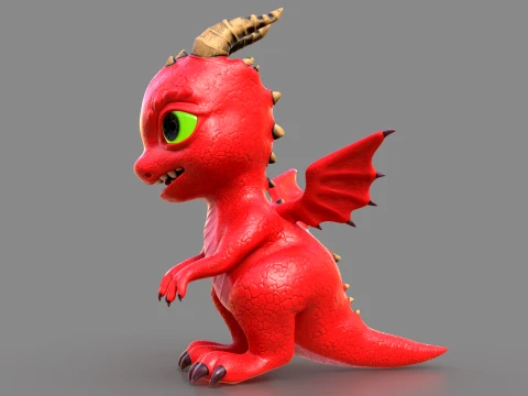 Cute Baby Red Dragon Stylized Fantasy Creature Low-poly 3D Model