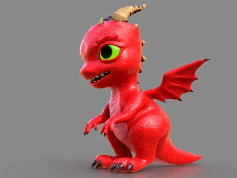 Cute Baby Red Dragon Stylized Fantasy Creature Low-poly 3D Model
