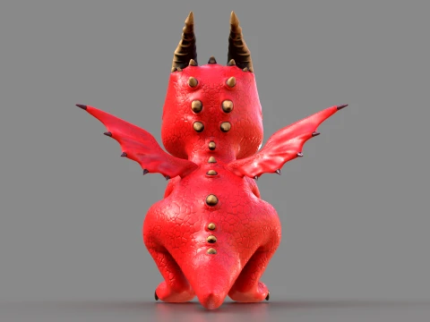 Cute Baby Red Dragon Stylized Fantasy Creature Low-poly 3D Model
