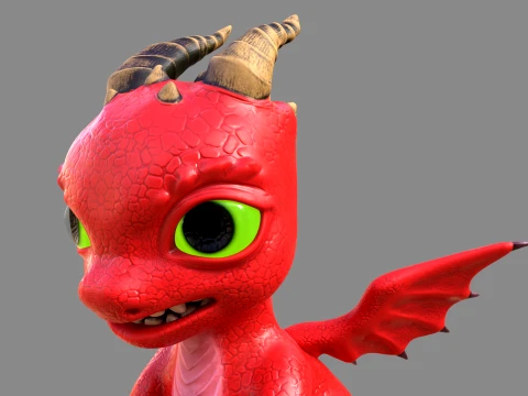 Cute Baby Red Dragon Stylized Fantasy Creature Low-poly 3D Model