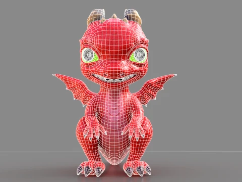 Cute Baby Red Dragon Stylized Fantasy Creature Low-poly 3D Model