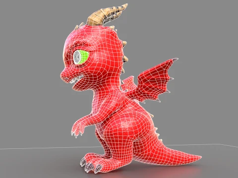 Cute Baby Red Dragon Stylized Fantasy Creature Low-poly 3D Model