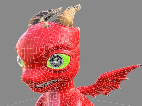 Cute Baby Red Dragon Stylized Fantasy Creature Low-poly 3D Model