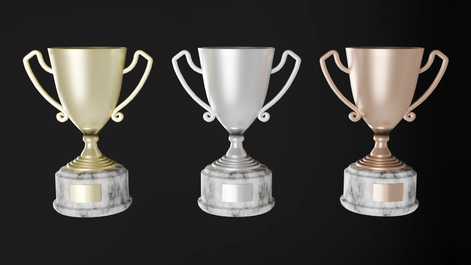 Set 3 trophy cup gold silver bronze 3D Model .c4d .max .obj .3ds .fbx .stl .blend 