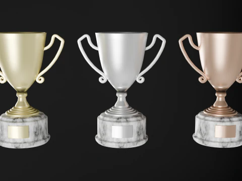 セット 3 トロフィー カップ ゴールド シルバー ブロンズ 3Dモデル