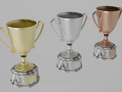Set 3 trophy cup gold silver bronze 3D Model