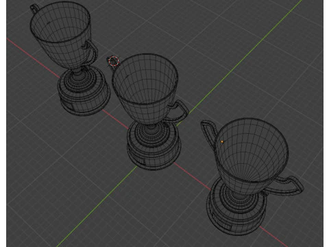 Set 3 trophy cup gold silver bronze 3D Model