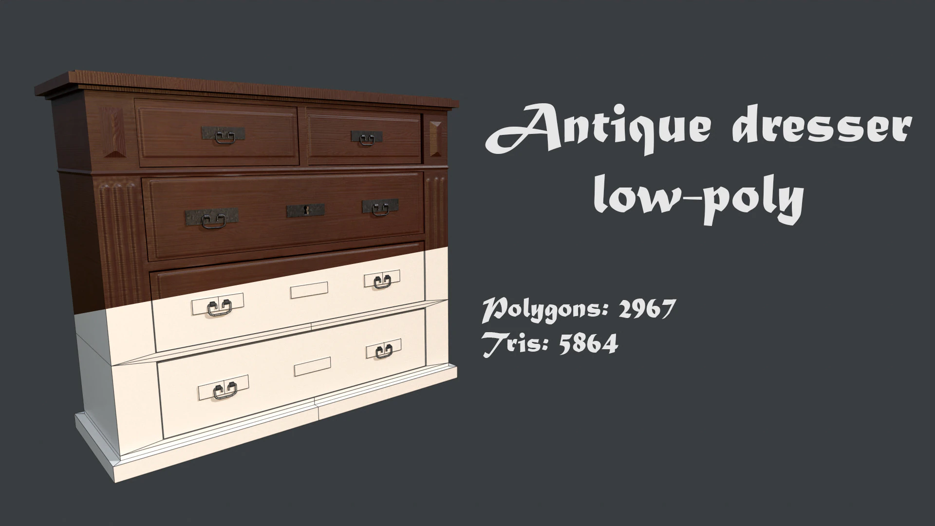 Antique dresser low-poly 3D Model .c4d .max .obj .3ds .fbx .stl .blend 