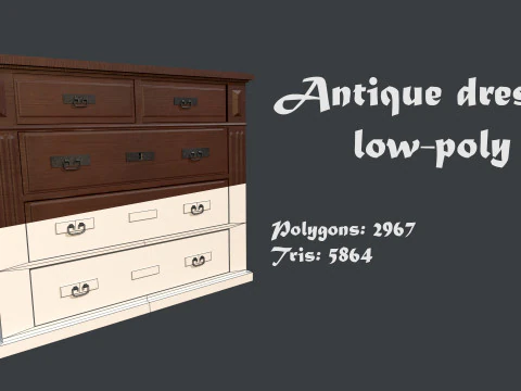 Антикварный комод низкополигональный 3D Модель