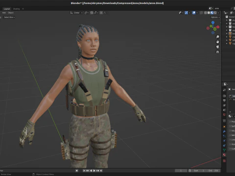 Realistic Military African Female Soldier For Blender 3D Model