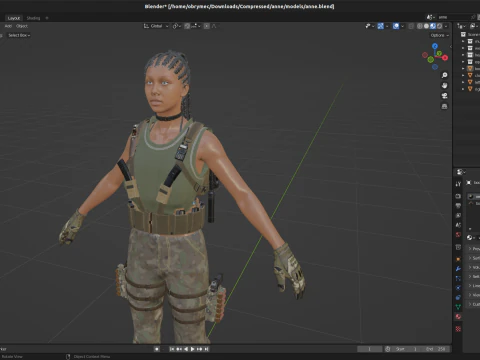 Realistic Military African Female Soldier For Blender 3D Model