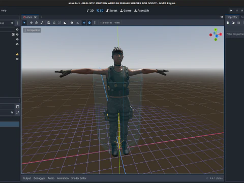Realistic Military African Female Soldier For Godot 3D Model