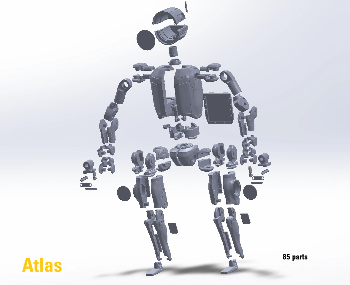 Atlas Boston Dynamics em escala real 11 167 m 3D imprim&iacute;vel 85 pe&ccedil;as -Mecatr&ocirc;nica Eletricidade- Modelo de Impressão 3D .c4d .max .obj .3ds .fbx .stl .blend 
