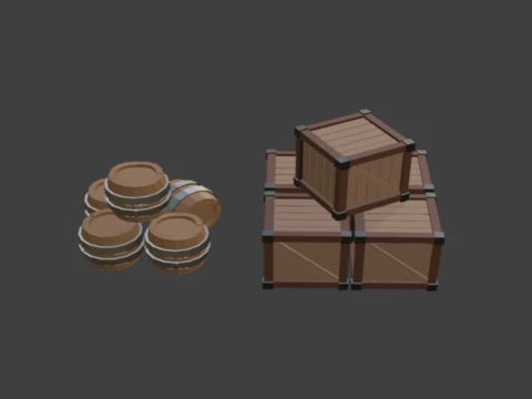 Caixa e Barril Modelo 3D