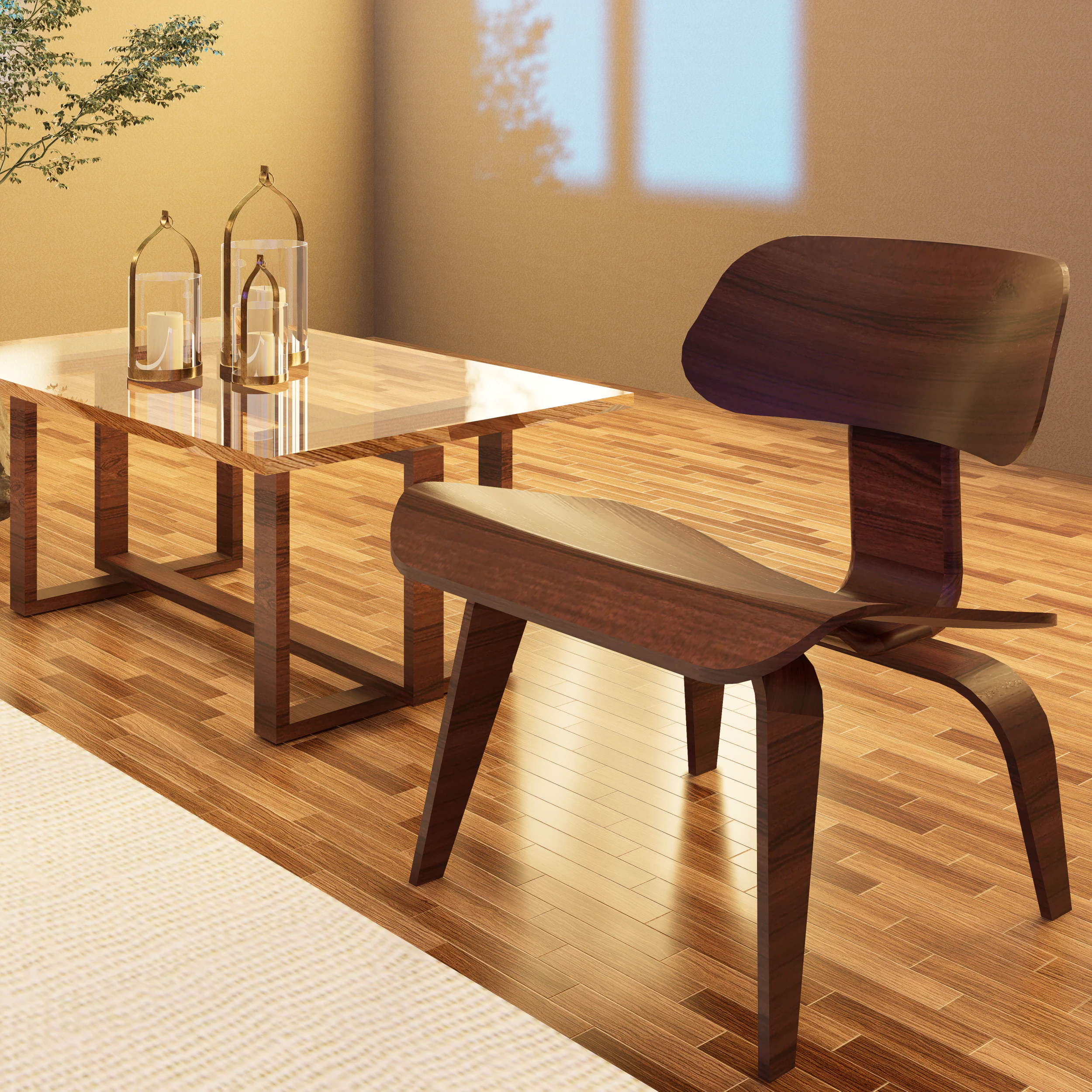 Eames Plywood Chair Glass Table Revit D5 Render 3D Model .c4d .max .obj .3ds .fbx .stl .blend 
