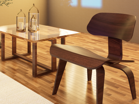 Eames Plywood Chair Glass Table Revit D5 Render 3D 模型