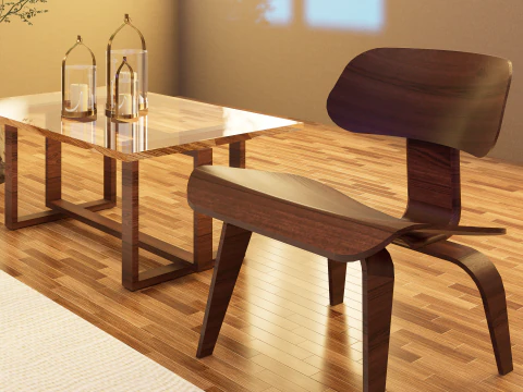 Eames Plywood Chair Glass Table Revit D5 Render 3D Model