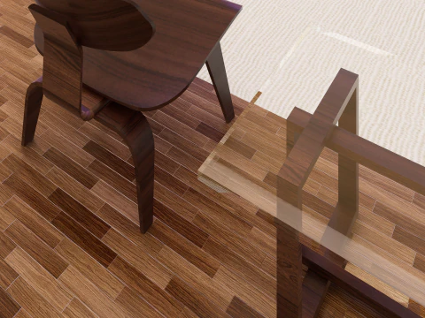Eames Plywood Chair Glass Table Revit D5 Render 3D Model
