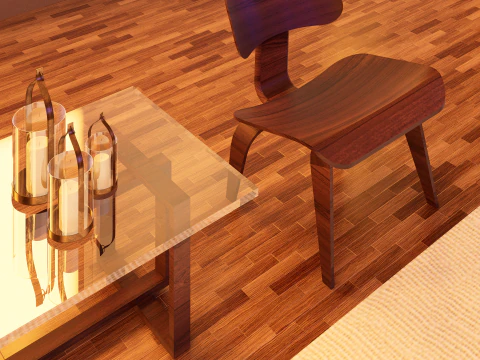 Eames Plywood Chair Glass Table Revit D5 Render 3D Model