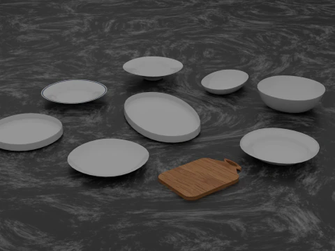 Pratos Tigelas Tábua de Corte Modelo 3D
