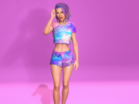 Stylized 3D Female Model with Galaxy-Themed Outfit 3D Model