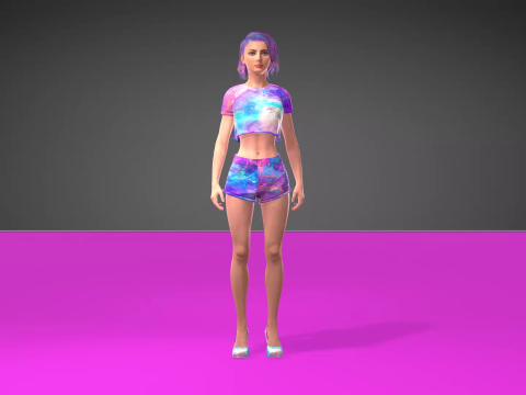 Stylized 3D Female Model with Galaxy-Themed Outfit 3D Model