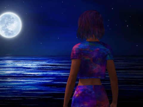 Stylized 3D Female Model with Galaxy-Themed Outfit 3D Model