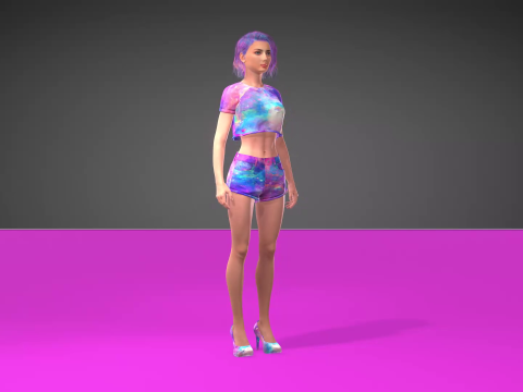 Stylized 3D Female Model with Galaxy-Themed Outfit 3D Model