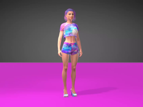 Stylized 3D Female Model with Galaxy-Themed Outfit 3D Model