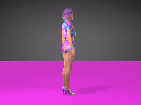 Stylized 3D Female Model with Galaxy-Themed Outfit 3D Model