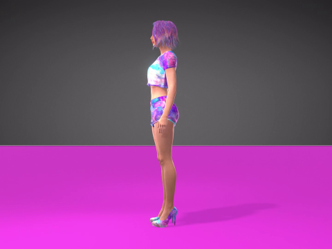 Stylized 3D Female Model with Galaxy-Themed Outfit 3D Model