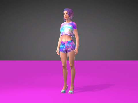 Stylized 3D Female Model with Galaxy-Themed Outfit 3D Model