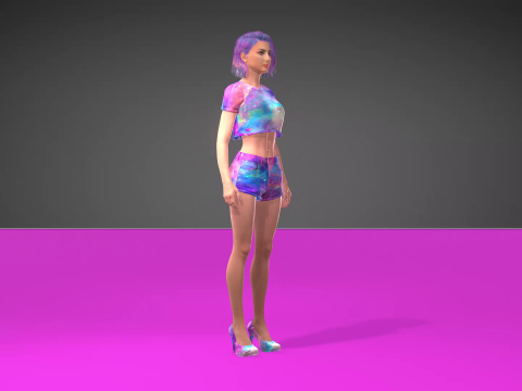 Stylized 3D Female Model with Galaxy-Themed Outfit 3D Model
