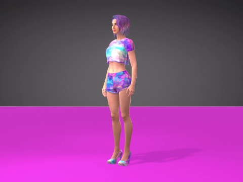 Stylized 3D Female Model with Galaxy-Themed Outfit 3D Model