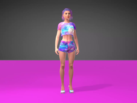 Stylized 3D Female Model with Galaxy-Themed Outfit 3D Model