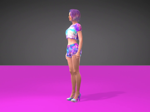 Stylized 3D Female Model with Galaxy-Themed Outfit 3D Model